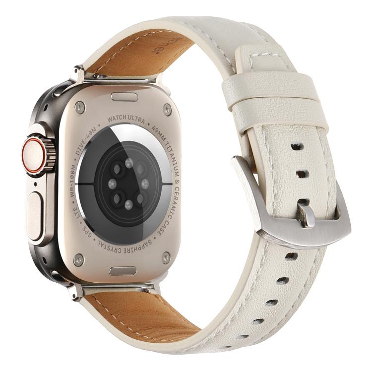 For Apple Watch 42mm / 41mm / 40mm / 38mm Kalebol Plain Genuine Leather Watch Band(White) - free shipping - PMc TechLife - Order now!