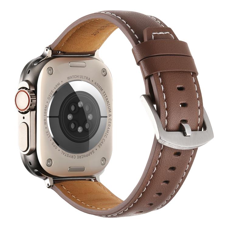 For Apple Watch 42mm / 41mm / 40mm / 38mm Kalebol Plain Genuine Leather Watch Band(Dark Brown) - free shipping - PMc TechLife - Order now!