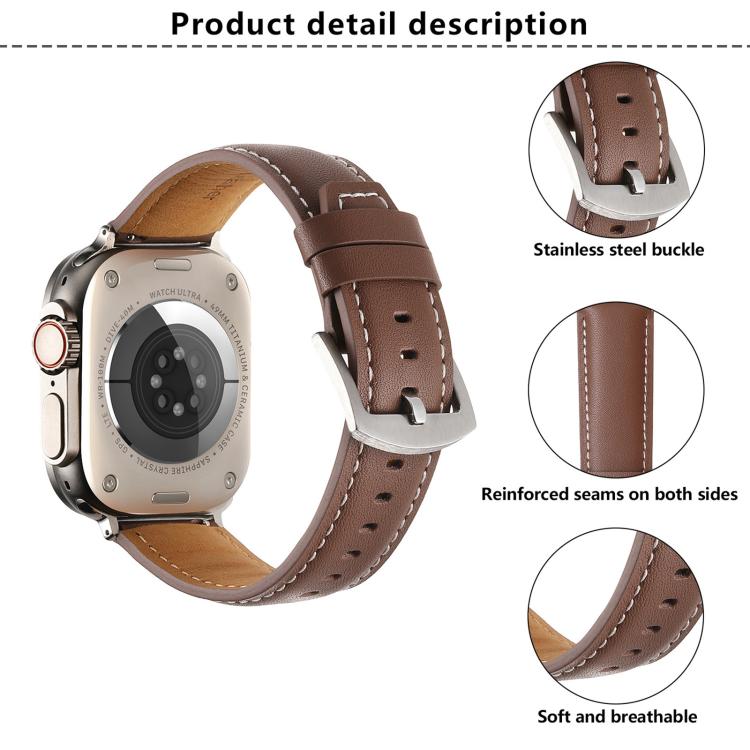 For Apple Watch 42mm / 41mm / 40mm / 38mm Kalebol Plain Genuine Leather Watch Band(Dark Brown) - free shipping - PMc TechLife - Order now!