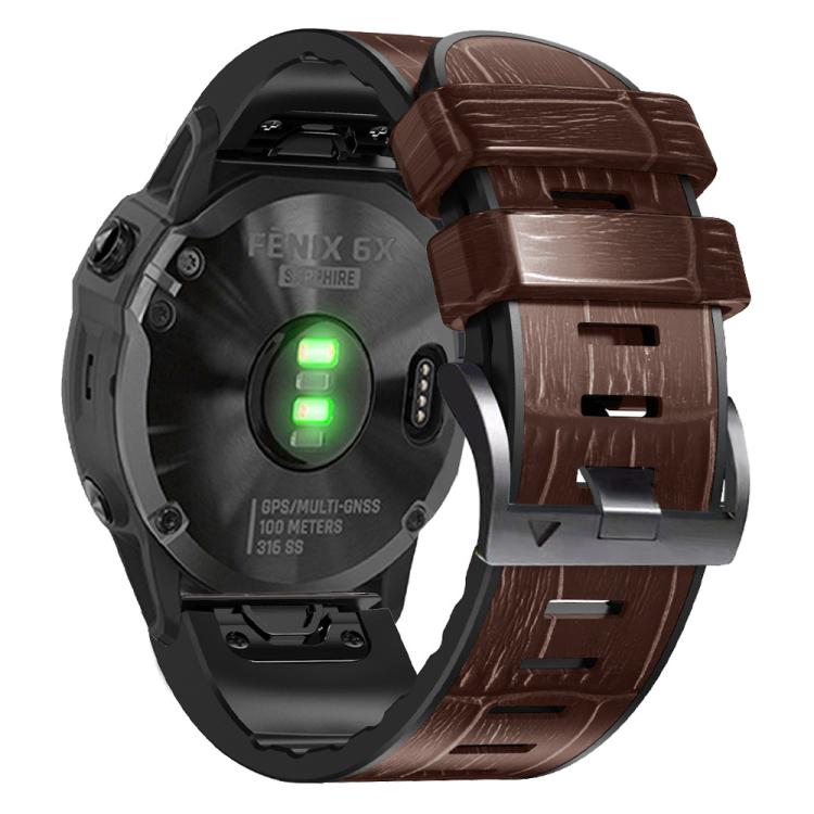 For Garmin QuickFit 22mm Kalebol Crocodile Texture Silicone Leather Watch Band(Coffee) - free shipping - PMc TechLife - Order now!
