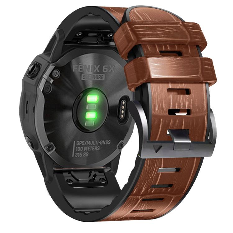 For Garmin QuickFit 22mm Kalebol Crocodile Texture Silicone Leather Watch Band(Brown) - free shipping - PMc TechLife - Order now!