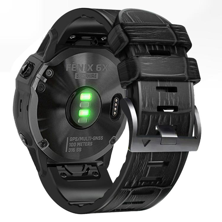 For Garmin QuickFit 26mm Kalebol Crocodile Texture Silicone Leather Watch Band(Black) - free shipping - PMc TechLife - Order now!