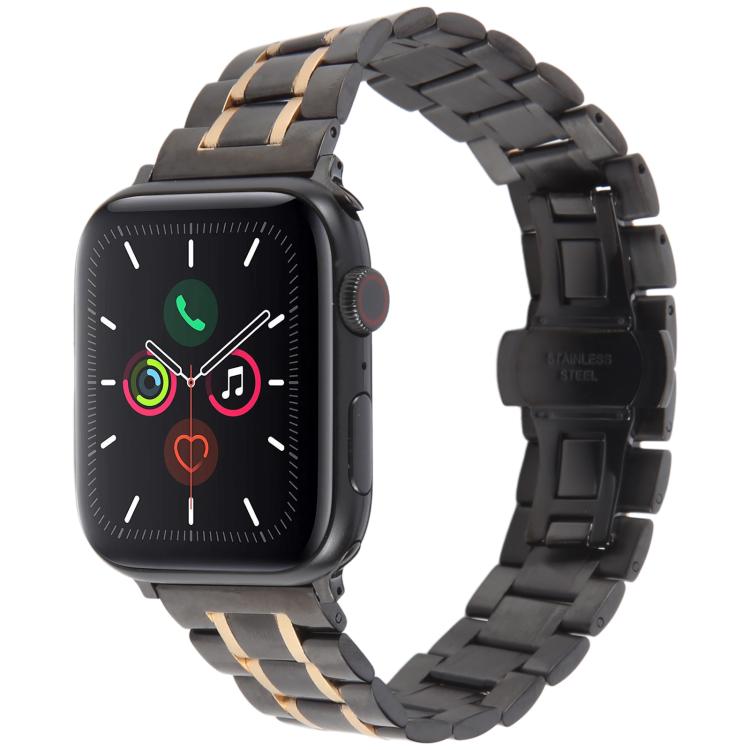 For Apple Watch 46mm / 49mm / 45mm / 44mm Butterfly Buckle New Five Beads Stainless Steel Watch Band(Black Rose Gold) - free shipping - PMc TechLife - Order now!