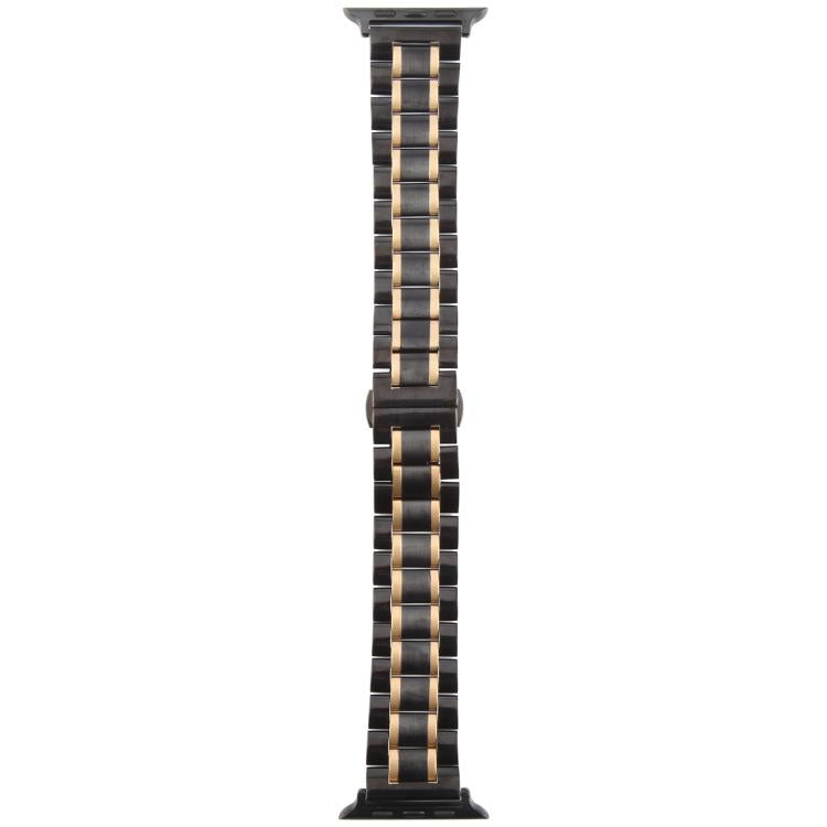 For Apple Watch 46mm / 49mm / 45mm / 44mm Butterfly Buckle New Five Beads Stainless Steel Watch Band(Black Rose Gold) - free shipping - PMc TechLife - Order now!