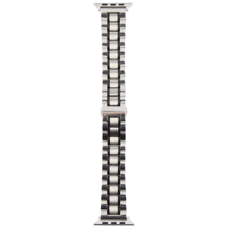 For Apple Watch 46mm / 49mm / 45mm / 44mm Butterfly Buckle New Five Beads Stainless Steel Watch Band(Silver Black) - free shipping - PMc TechLife - Order now!
