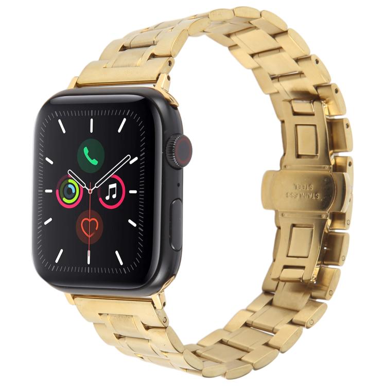 For Apple Watch 46mm / 49mm / 45mm / 44mm Butterfly Buckle New Five Beads Stainless Steel Watch Band(Gold) - free shipping - PMc TechLife - Order now!