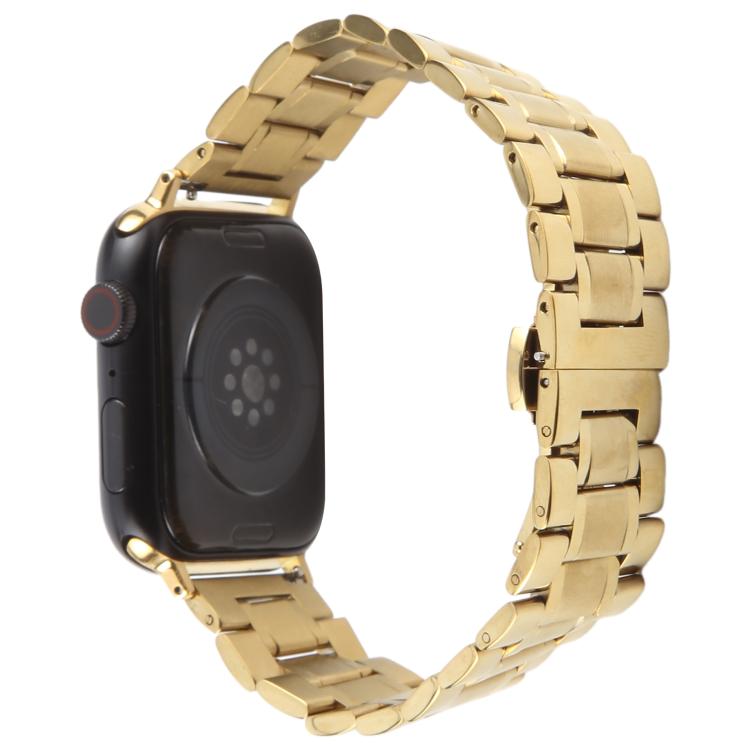 For Apple Watch 46mm / 49mm / 45mm / 44mm Butterfly Buckle New Five Beads Stainless Steel Watch Band(Gold) - free shipping - PMc TechLife - Order now!