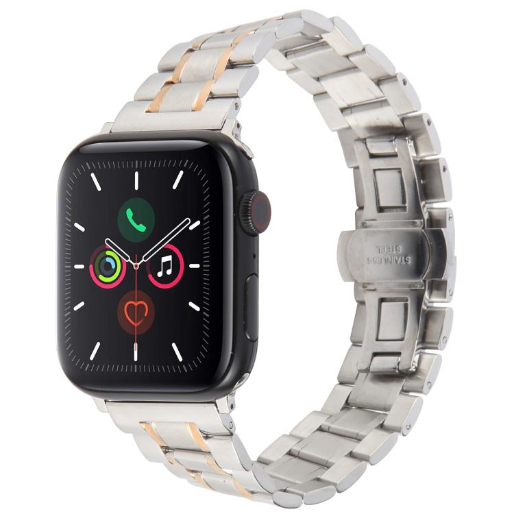 For Apple Watch 46mm / 49mm / 45mm / 44mm Butterfly Buckle New Five Beads Stainless Steel Watch Band(Silver Rose Gold) - free shipping - PMc TechLife - Order now!