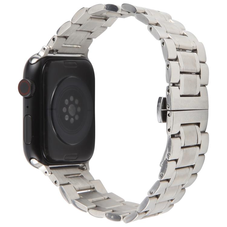 For Apple Watch 46mm / 49mm / 45mm / 44mm Butterfly Buckle New Five Beads Stainless Steel Watch Band(Silver) - free shipping - PMc TechLife - Order now!