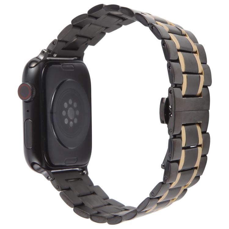For Apple Watch 42mm / 41mm / 40mm / 38mm Butterfly Buckle New Five Beads Stainless Steel Watch Band(Black Gold) - free shipping - PMc TechLife - Order now!