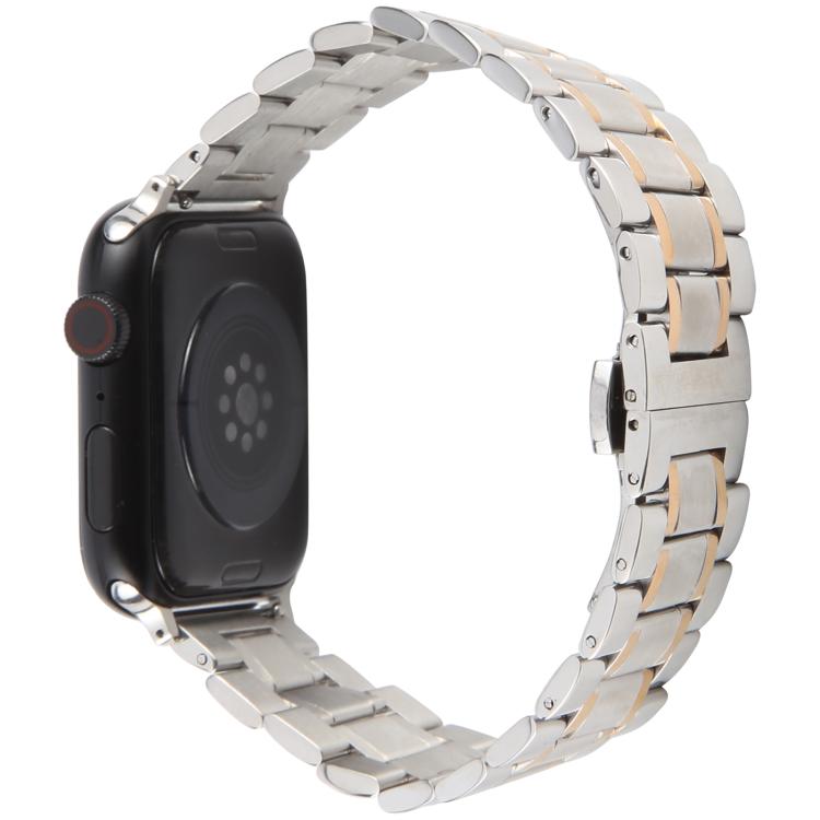 For Apple Watch 42mm / 41mm / 40mm / 38mm Butterfly Buckle New Five Beads Stainless Steel Watch Band(Silver Rose Gold) - free shipping - PMc TechLife - Order now!