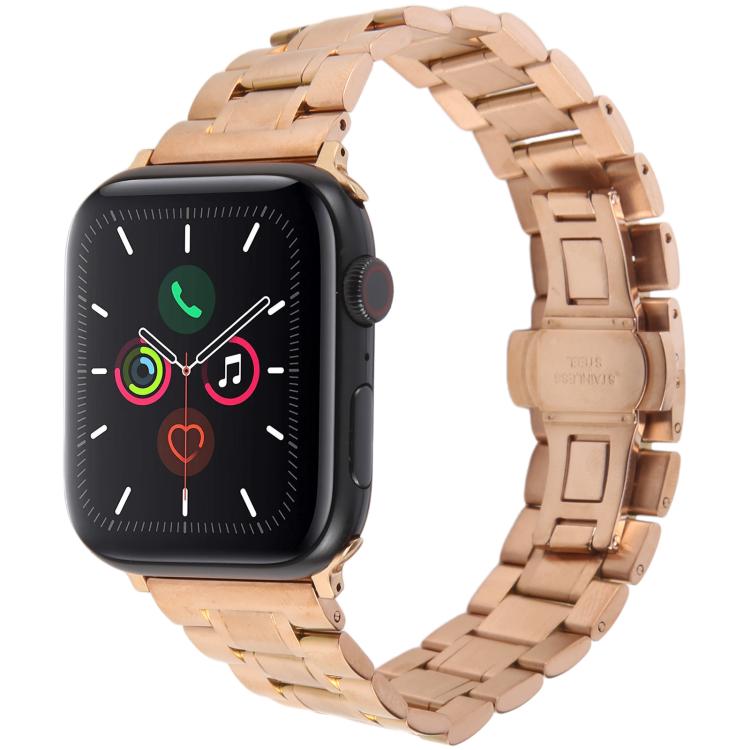 For Apple Watch 42mm / 41mm / 40mm / 38mm Butterfly Buckle New Five Beads Stainless Steel Watch Band(Rose Gold) - free shipping - PMc TechLife - Order now!