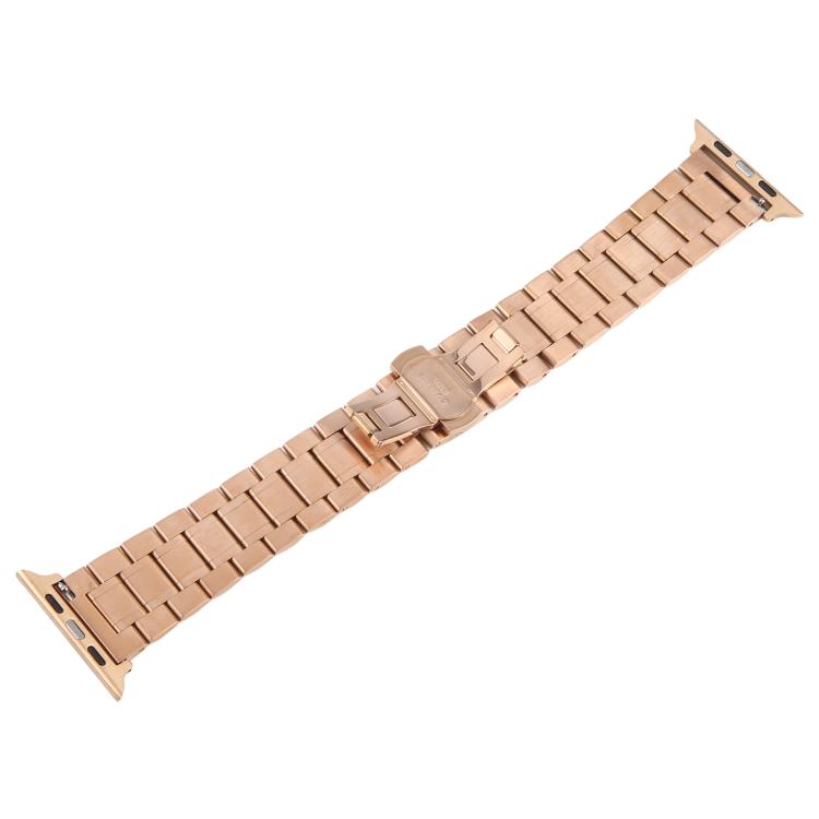 For Apple Watch 42mm / 41mm / 40mm / 38mm Butterfly Buckle New Five Beads Stainless Steel Watch Band(Rose Gold) - free shipping - PMc TechLife - Order now!