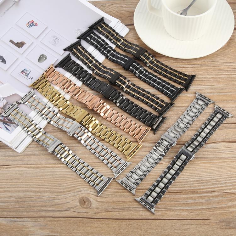 For Apple Watch 46mm / 49mm / 45mm / 44mm Butterfly Buckle New Five Beads Stainless Steel Watch Band(Silver Rose Gold) - free shipping - PMc TechLife - Order now!