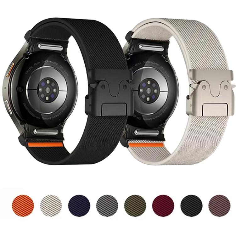 For Samsung Galaxy Watch 7 / 6 / 5 / 4 Press Button Connector Parachute Buckle Elastic Nylon Watch Band(Black) - Watch Bands by PMc TechLife | Online Shopping South Africa | PMc TechLife | Buy Now Pay Later Mobicred