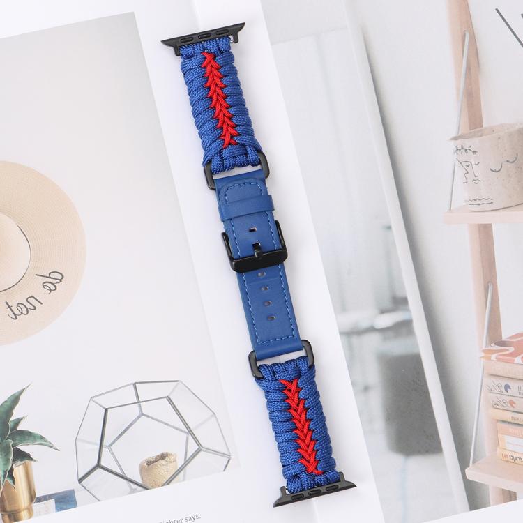 For Apple Watch 46mm / 49mm / 45mm / 44mm Double Leather Buckle Paracord Nylon Watch Band(Blue) - free shipping - PMc TechLife - Order now!