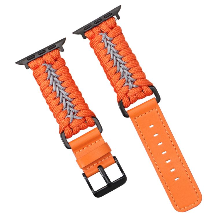 For Apple Watch 46mm / 49mm / 45mm / 44mm Double Leather Buckle Paracord Nylon Watch Band(Orange) - free shipping - PMc TechLife - Order now!