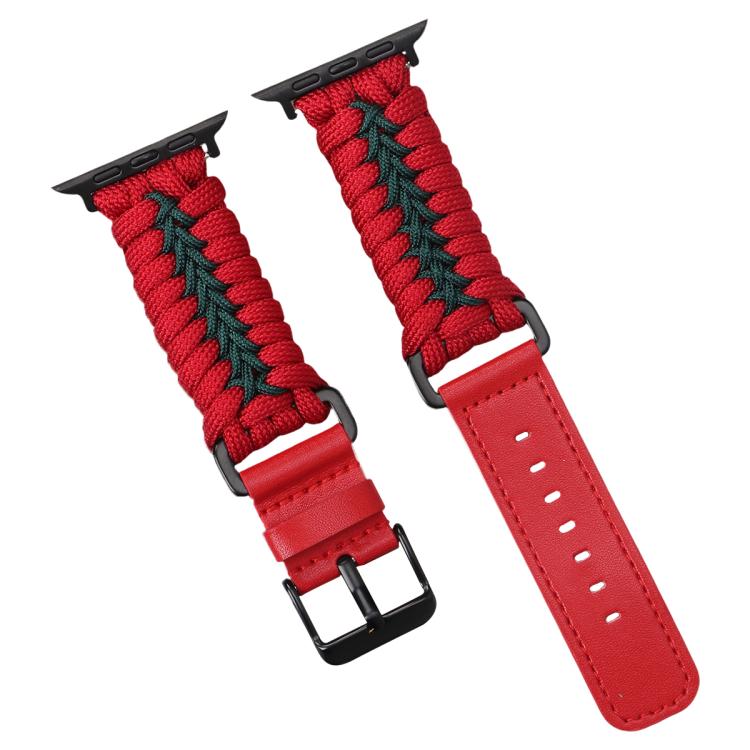 For Apple Watch 46mm / 49mm / 45mm / 44mm Double Leather Buckle Paracord Nylon Watch Band(Red) - free shipping - PMc TechLife - Order now!