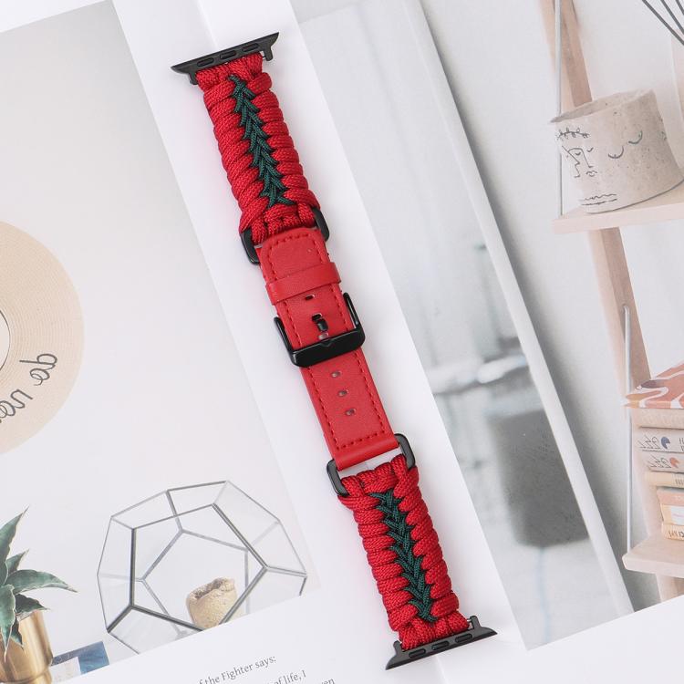 For Apple Watch 46mm / 49mm / 45mm / 44mm Double Leather Buckle Paracord Nylon Watch Band(Red) - free shipping - PMc TechLife - Order now!