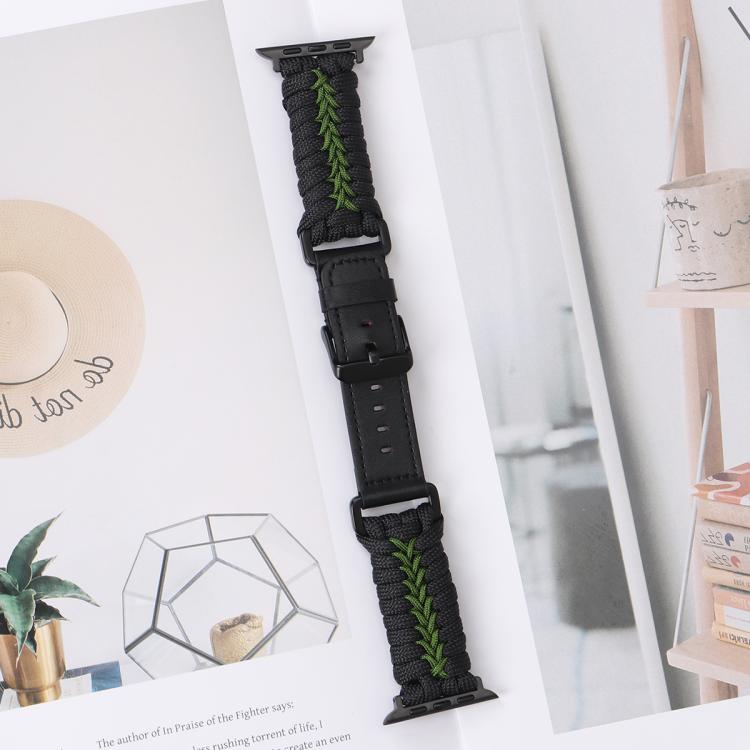 For Apple Watch 42mm / 41mm / 40mm / 38mm Double Leather Buckle Paracord Nylon Watch Band(Green) - free shipping - PMc TechLife - Order now!