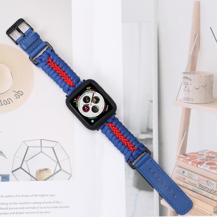 For Apple Watch 42mm / 41mm / 40mm / 38mm Double Leather Buckle Paracord Nylon Watch Band(Blue) - free shipping - PMc TechLife - Order now!