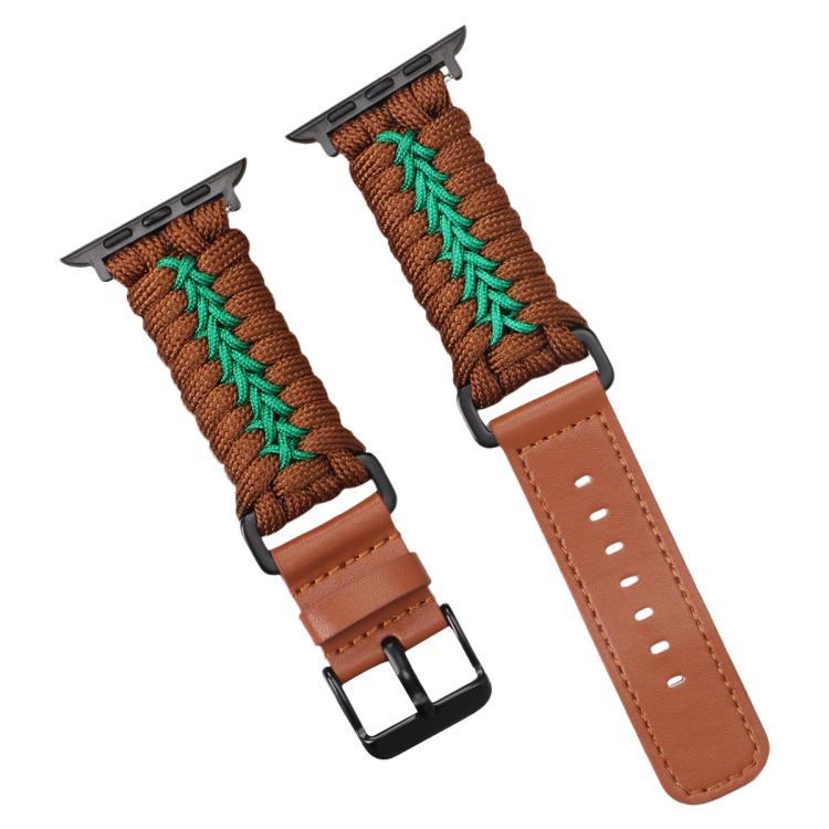 For Apple Watch 42mm / 41mm / 40mm / 38mm Double Leather Buckle Paracord Nylon Watch Band(Brown) - free shipping - PMc TechLife - Order now!