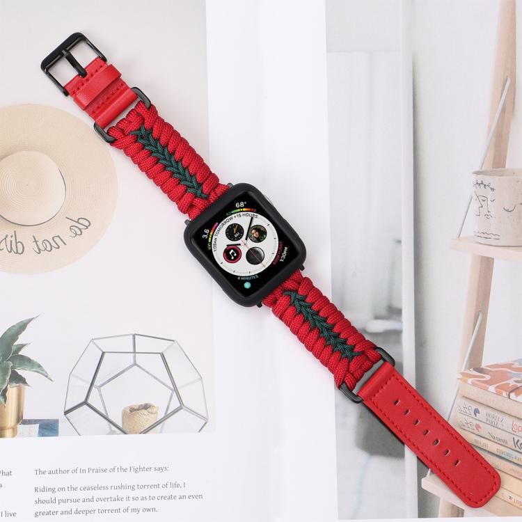 For Apple Watch 42mm / 41mm / 40mm / 38mm Double Leather Buckle Paracord Nylon Watch Band(Red) - free shipping - PMc TechLife - Order now!