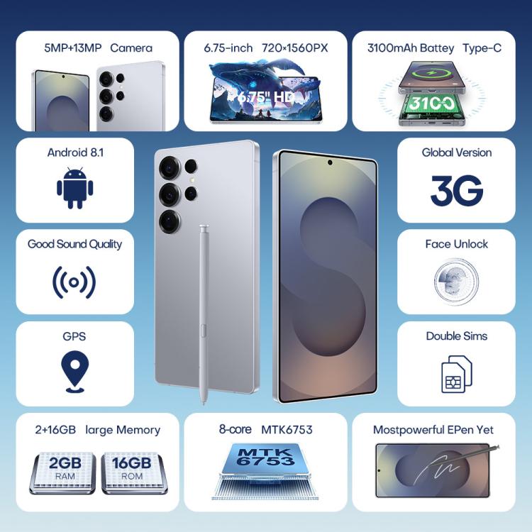 F10 / S25 Ultra, 2GB+16GB, 6.75 inch Android 8.1 MTK6753 Octa Core, Network: 3G, Dual SIM, Plug:UK Plug(Titanium Blue) - free shipping - PMc TechLife - Order now!