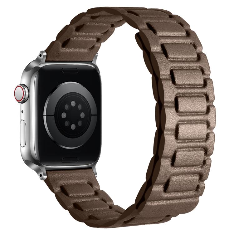 For Apple Watch 46mm / 49mm / 45mm / 44mm I-shaped Three-piece Leather Magnetic Watch Band(Taupe) - Watch Bands by PMC TechLife | Online Shopping South Africa | PMC TechLife | Buy Now Pay Later Mobicred
