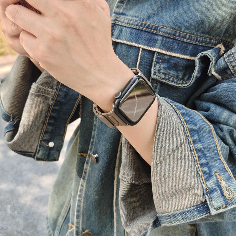 For Apple Watch 46mm / 49mm / 45mm / 44mm I-shaped Three-piece Leather Magnetic Watch Band(Taupe) - Watch Bands by PMC TechLife | Online Shopping South Africa | PMC TechLife | Buy Now Pay Later Mobicred
