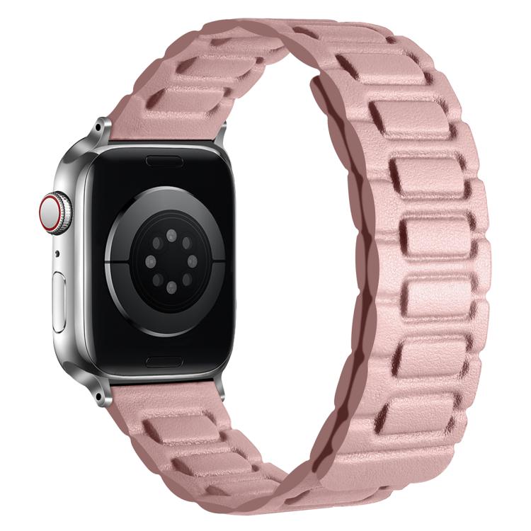 For Apple Watch 46mm / 49mm / 45mm / 44mm I-shaped Three-piece Leather Magnetic Watch Band(Light Pink) - Watch Bands by PMC TechLife | Online Shopping South Africa | PMC TechLife | Buy Now Pay Later Mobicred