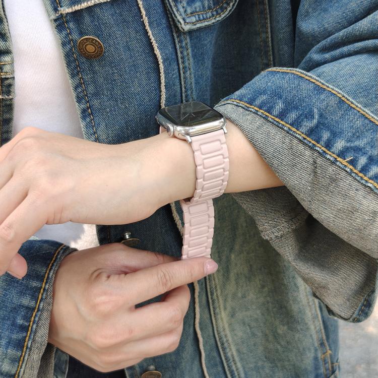 For Apple Watch 46mm / 49mm / 45mm / 44mm I-shaped Three-piece Leather Magnetic Watch Band(Light Pink) - Watch Bands by PMC TechLife | Online Shopping South Africa | PMC TechLife | Buy Now Pay Later Mobicred
