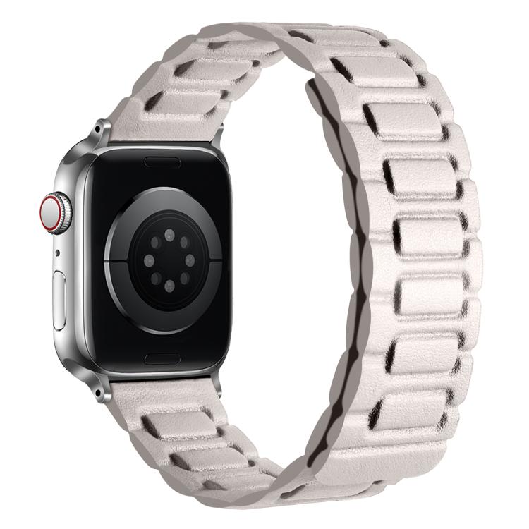 For Apple Watch 46mm / 49mm / 45mm / 44mm I-shaped Three-piece Leather Magnetic Watch Band(Starlight) - Watch Bands by PMC TechLife | Online Shopping South Africa | PMC TechLife | Buy Now Pay Later Mobicred