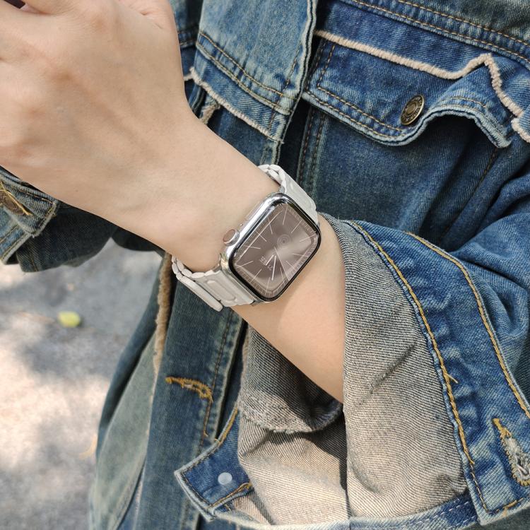 For Apple Watch 46mm / 49mm / 45mm / 44mm I-shaped Three-piece Leather Magnetic Watch Band(Starlight) - Watch Bands by PMC TechLife | Online Shopping South Africa | PMC TechLife | Buy Now Pay Later Mobicred