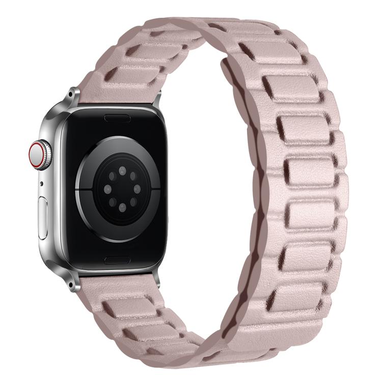 For Apple Watch 42mm / 41mm / 40mm / 38mm I-shaped Three-piece Leather Magnetic Watch Band(Khaki) - Watch Bands by PMC TechLife | Online Shopping South Africa | PMC TechLife | Buy Now Pay Later Mobicred