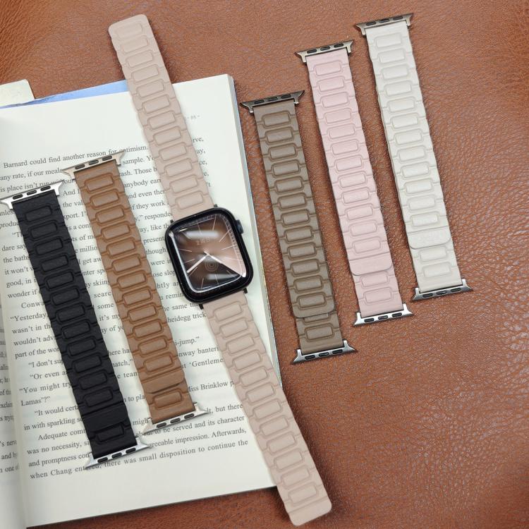 For Apple Watch 42mm / 41mm / 40mm / 38mm I-shaped Three-piece Leather Magnetic Watch Band(Taupe) - Watch Bands by PMC TechLife | Online Shopping South Africa | PMC TechLife | Buy Now Pay Later Mobicred