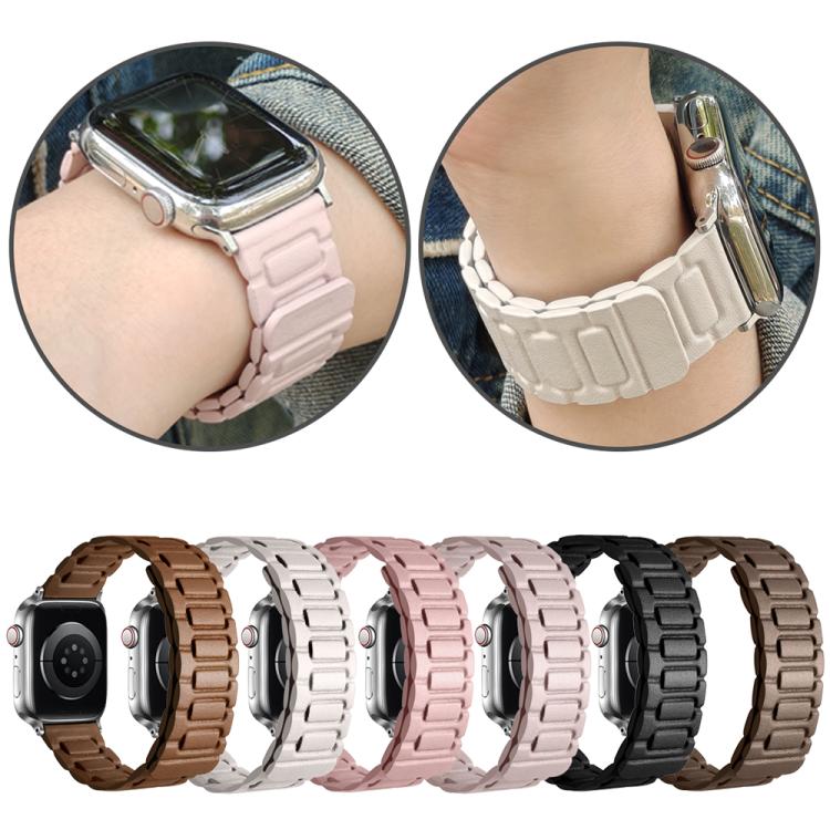 For Apple Watch 46mm / 49mm / 45mm / 44mm I-shaped Three-piece Leather Magnetic Watch Band(Starlight) - Watch Bands by PMC TechLife | Online Shopping South Africa | PMC TechLife | Buy Now Pay Later Mobicred