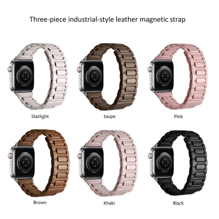 For Apple Watch 46mm / 49mm / 45mm / 44mm I-shaped Three-piece Leather Magnetic Watch Band(Light Pink) - Watch Bands by PMC TechLife | Online Shopping South Africa | PMC TechLife | Buy Now Pay Later Mobicred