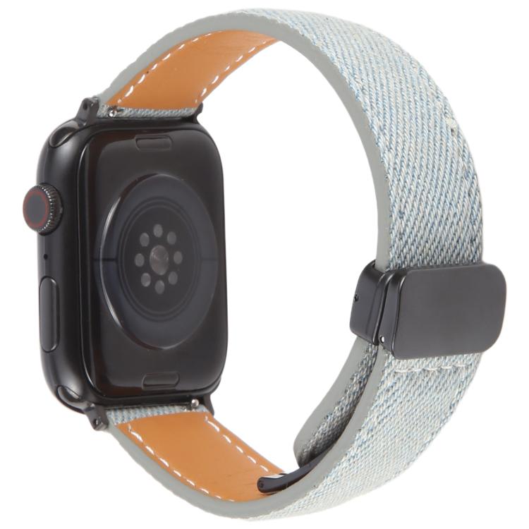 For Apple Watch 46mm / 49mm / 45mm / 44mm Folding Magnetic Buckle Denim Leather Watch Band(Light Blue) - Watch Bands by PMC TechLife | Online Shopping South Africa | PMC TechLife | Buy Now Pay Later Mobicred