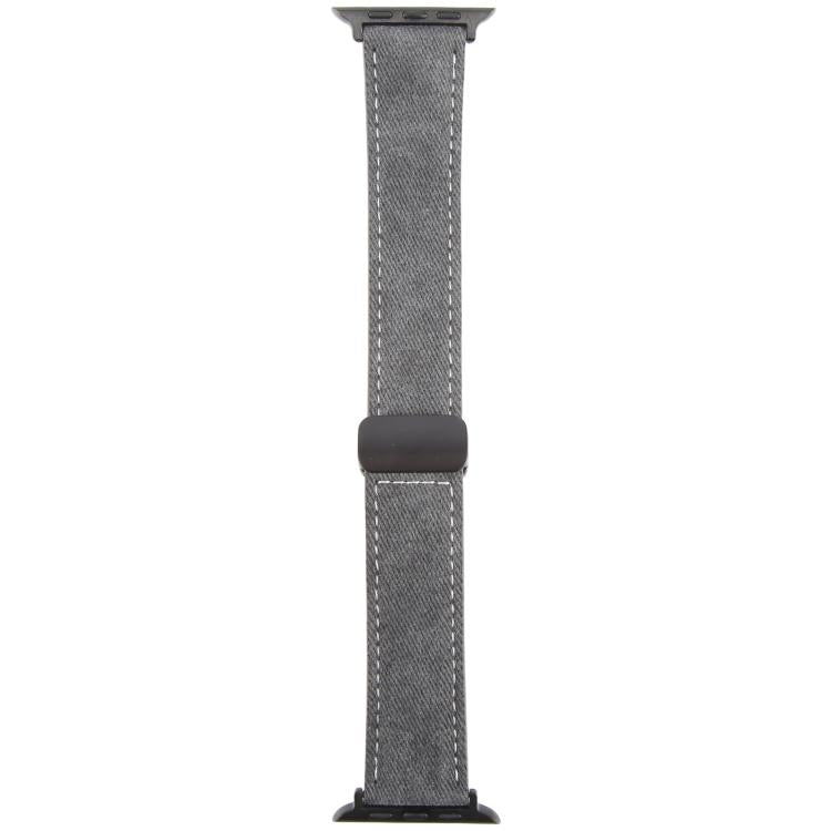 For Apple Watch 46mm / 49mm / 45mm / 44mm Folding Magnetic Buckle Denim Leather Watch Band(Black) - Watch Bands by PMC TechLife | Online Shopping South Africa | PMC TechLife | Buy Now Pay Later Mobicred