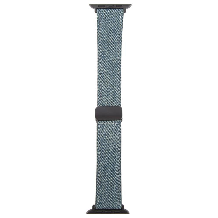 For Apple Watch 46mm / 49mm / 45mm / 44mm Folding Magnetic Buckle Denim Leather Watch Band(Misty Blue) - Watch Bands by PMC TechLife | Online Shopping South Africa | PMC TechLife | Buy Now Pay Later Mobicred