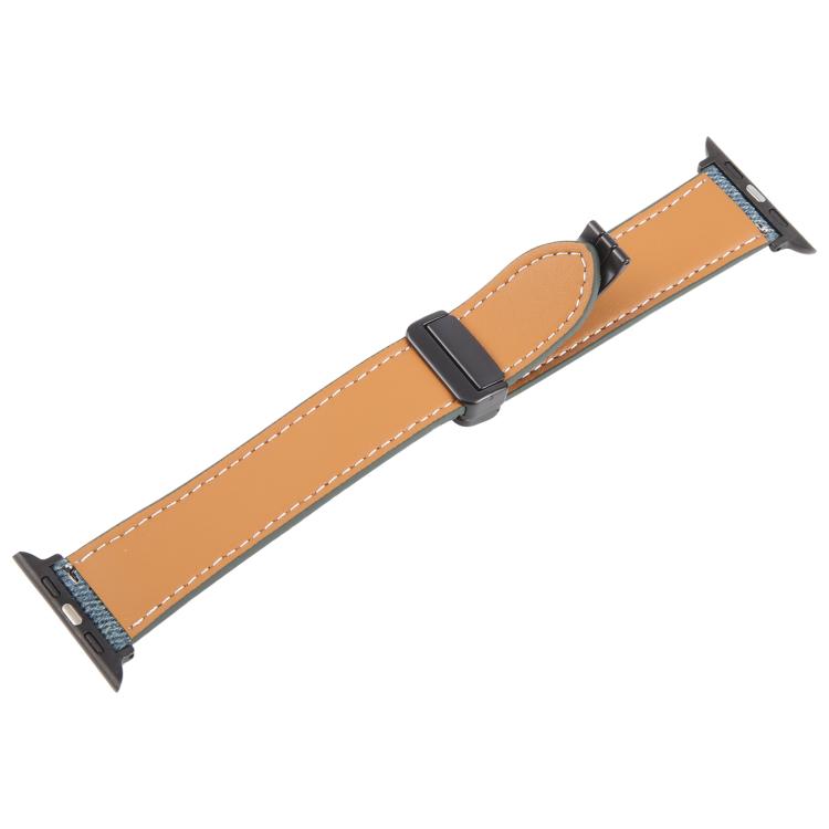 For Apple Watch 46mm / 49mm / 45mm / 44mm Folding Magnetic Buckle Denim Leather Watch Band(Misty Blue) - Watch Bands by PMC TechLife | Online Shopping South Africa | PMC TechLife | Buy Now Pay Later Mobicred