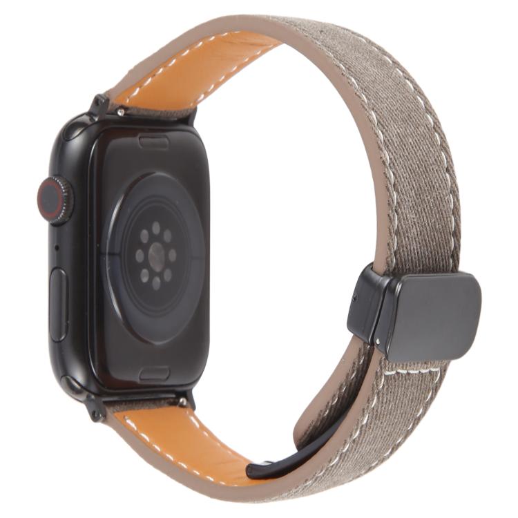 For Apple Watch 46mm / 49mm / 45mm / 44mm Folding Magnetic Buckle Denim Leather Watch Band(Light Brown) - Watch Bands by PMC TechLife | Online Shopping South Africa | PMC TechLife | Buy Now Pay Later Mobicred