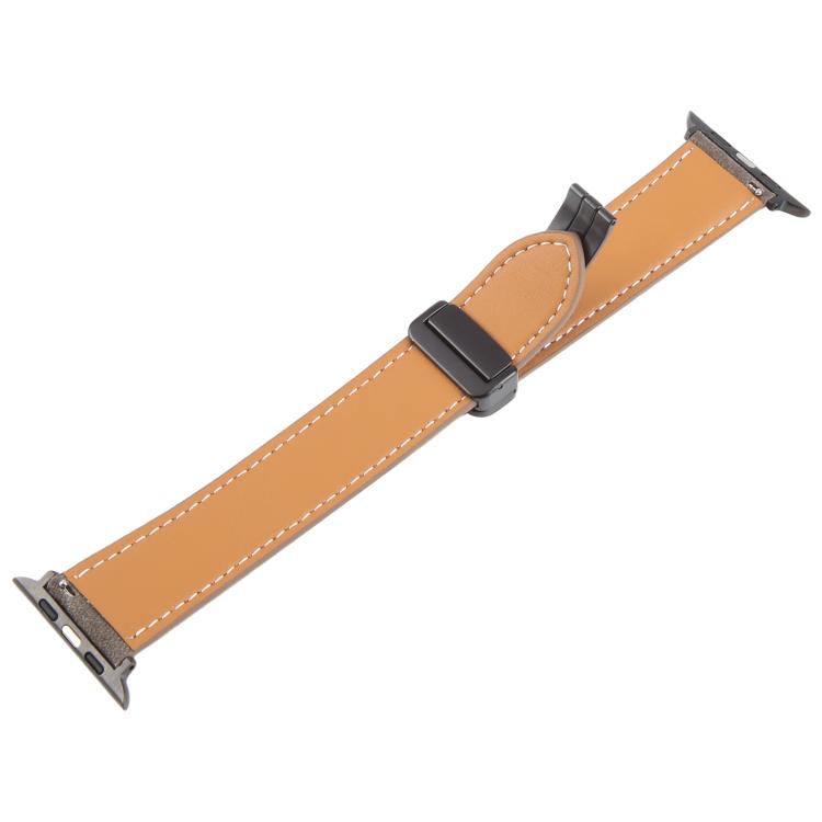 For Apple Watch 46mm / 49mm / 45mm / 44mm Folding Magnetic Buckle Denim Leather Watch Band(Light Brown) - Watch Bands by PMC TechLife | Online Shopping South Africa | PMC TechLife | Buy Now Pay Later Mobicred