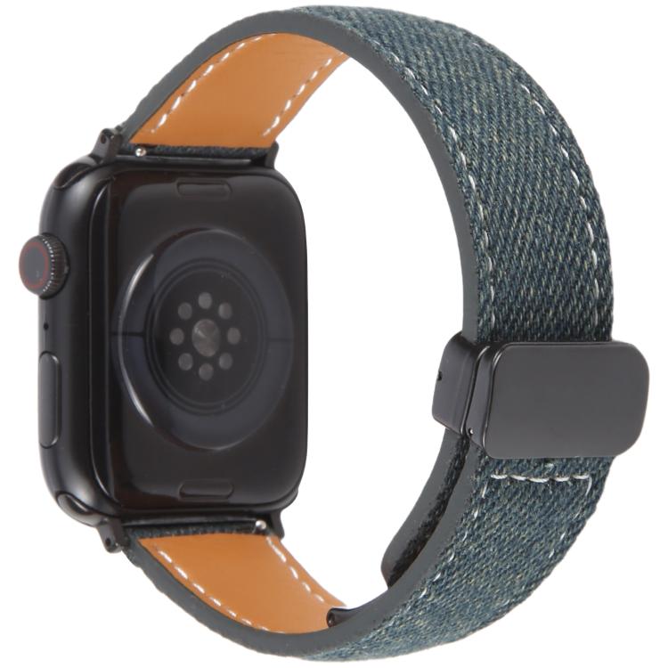For Apple Watch 42mm / 41mm / 40mm / 38mm Folding Magnetic Buckle Denim Leather Watch Band(Dark Blue) - Watch Bands by PMC TechLife | Online Shopping South Africa | PMC TechLife | Buy Now Pay Later Mobicred