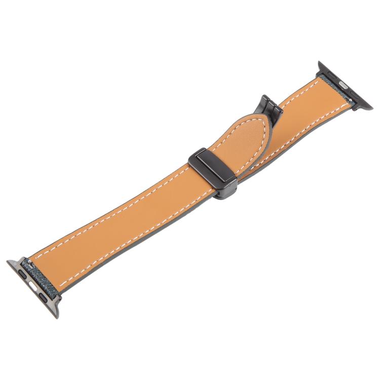 For Apple Watch 42mm / 41mm / 40mm / 38mm Folding Magnetic Buckle Denim Leather Watch Band(Dark Blue) - Watch Bands by PMC TechLife | Online Shopping South Africa | PMC TechLife | Buy Now Pay Later Mobicred