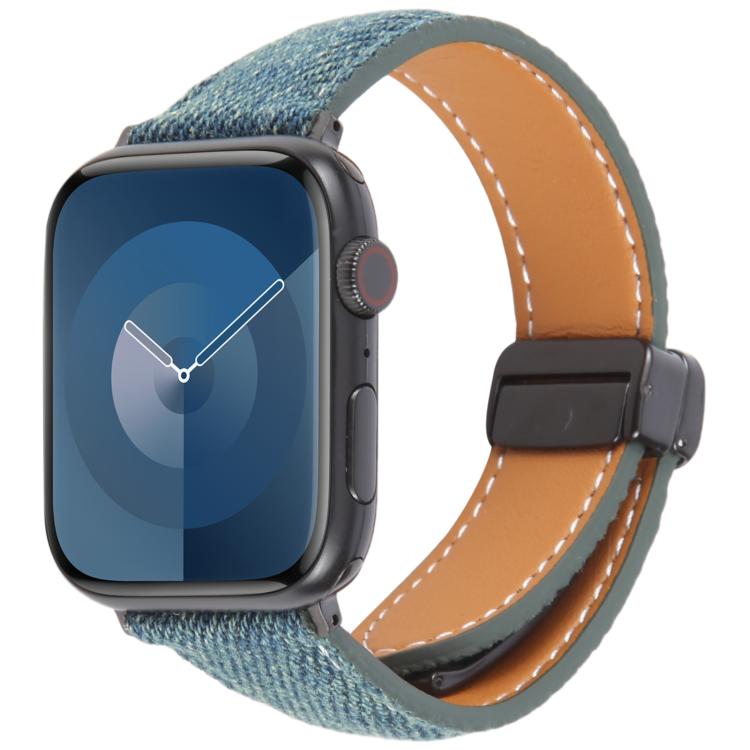 For Apple Watch 42mm / 41mm / 40mm / 38mm Folding Magnetic Buckle Denim Leather Watch Band(Royal Blue) - Watch Bands by PMC TechLife | Online Shopping South Africa | PMC TechLife | Buy Now Pay Later Mobicred
