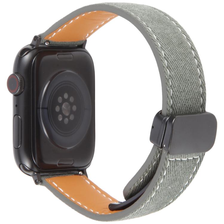 For Apple Watch 42mm / 41mm / 40mm / 38mm Folding Magnetic Buckle Denim Leather Watch Band(Retro Blue) - Watch Bands by PMC TechLife | Online Shopping South Africa | PMC TechLife | Buy Now Pay Later Mobicred
