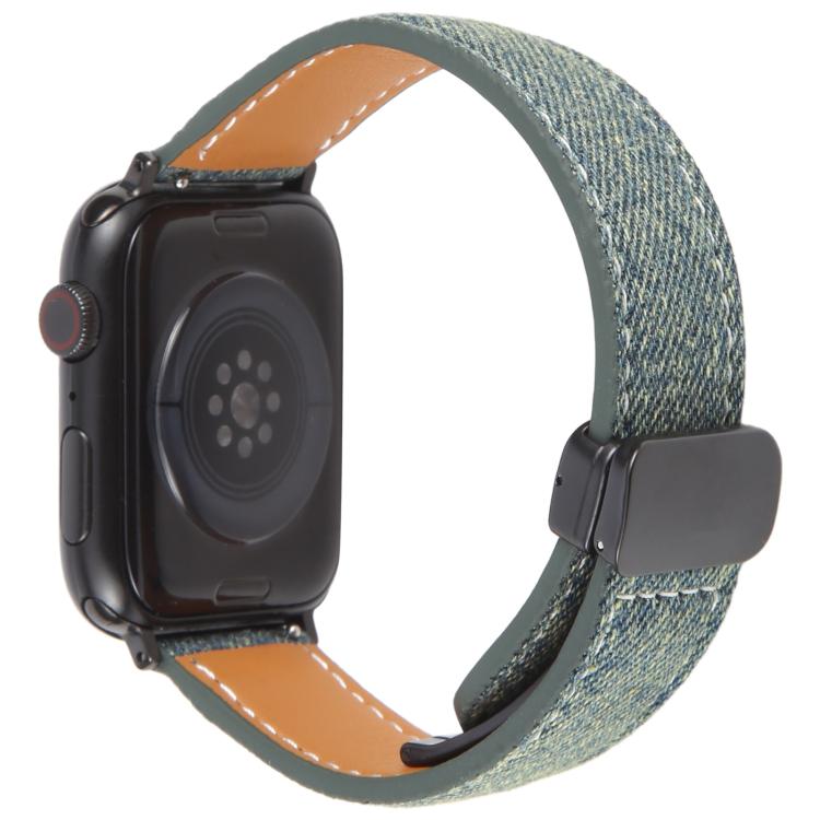 For Apple Watch 42mm / 41mm / 40mm / 38mm Folding Magnetic Buckle Denim Leather Watch Band(Blue Grey) - Watch Bands by PMC TechLife | Online Shopping South Africa | PMC TechLife | Buy Now Pay Later Mobicred