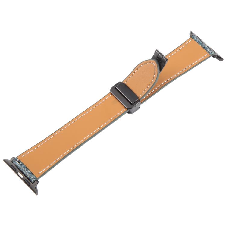 For Apple Watch 42mm / 41mm / 40mm / 38mm Folding Magnetic Buckle Denim Leather Watch Band(Blue Grey) - Watch Bands by PMC TechLife | Online Shopping South Africa | PMC TechLife | Buy Now Pay Later Mobicred